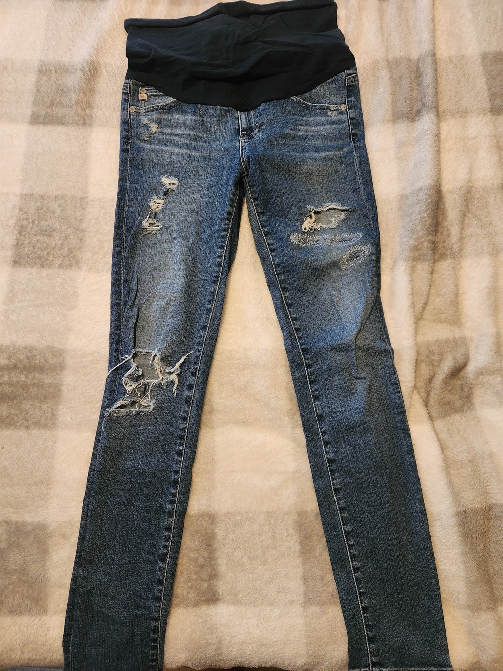 AG Maternity Distressed Skinny Jeans in Dark Blue